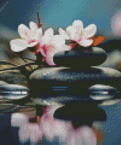 Cherry Blossom And Zen Stones Diamond Painting