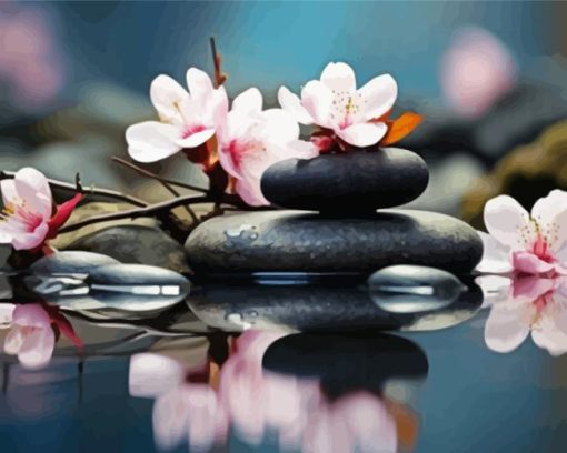 Cherry Blossom And Zen Stones Diamond Painting