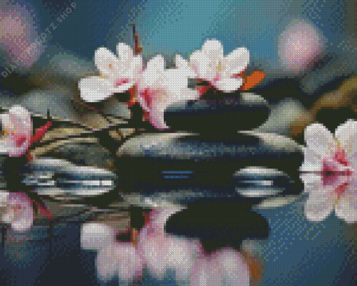 Cherry Blossom And Zen Stones Diamond Painting