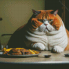 Fat Cat Eating On Table Diamond Painting