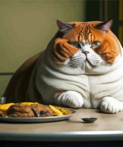 Fat Cat Eating On Table Diamond Painting