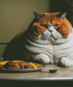 Fat Cat Eating On Table Diamond Painting