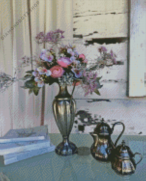 Flowers In A Silver Pitcher Diamond Painting