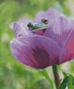 Frog On A Purple Tulip Diamond Painting