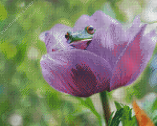 Frog On A Purple Tulip Diamond Painting