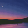 Half Moon Sunset By Lake Diamond Painting