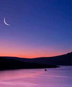 Half Moon Sunset By Lake Diamond Painting