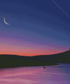 Half Moon Sunset By Lake Diamond Painting