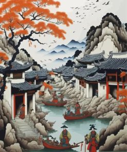 Illustration Chinese Village Diamond Painting