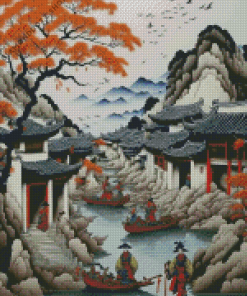 Illustration Chinese Village Diamond Painting