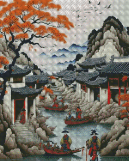 Illustration Chinese Village Diamond Painting