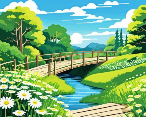 Wooden Bridge Landscape Diamond Painting