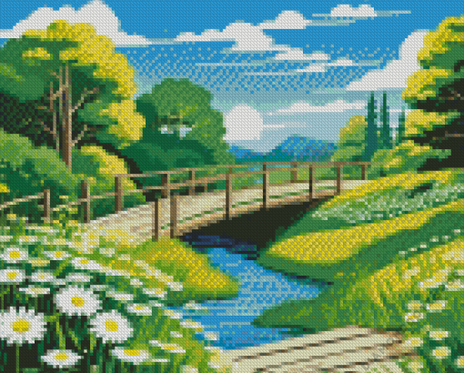 Wooden Bridge Landscape Diamond Painting