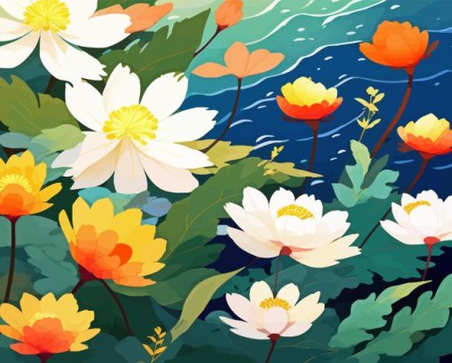 Illustration Water Lilies Diamond Painting