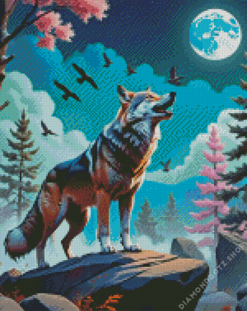 Moon Wolf And Eagles Diamond Painting