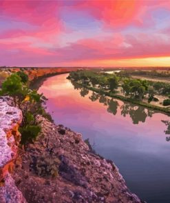 Murray River With Pink Sunset Diamond Painting