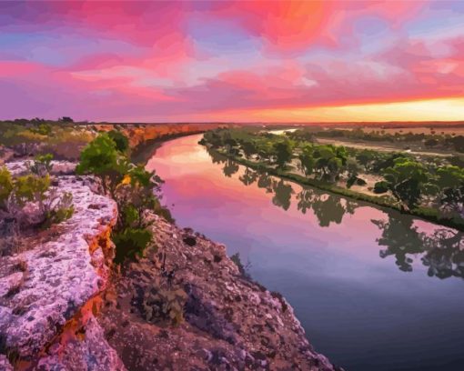 Murray River With Pink Sunset Diamond Painting