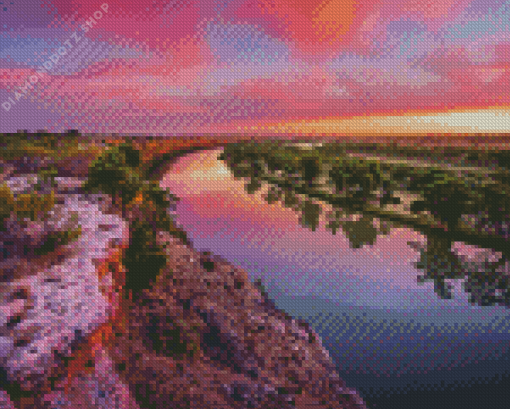 Murray River With Pink Sunset Diamond Painting