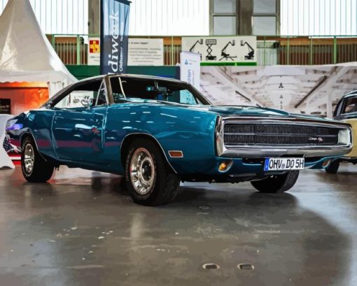 Old Blue Dodge Charger 1970 Diamond Painting