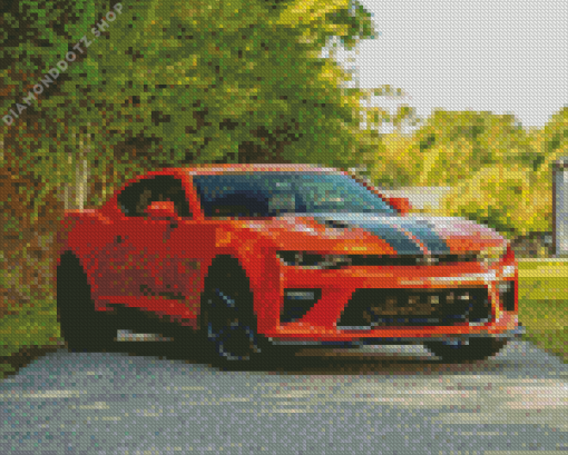 Orange Camaro Car Diamond Painting