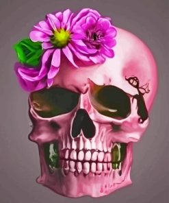 Pink Skull And Flower Diamond Painting