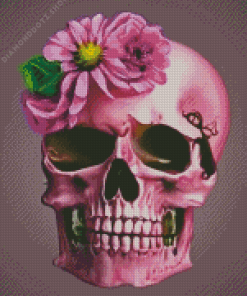 Pink Skull And Flower Diamond Painting