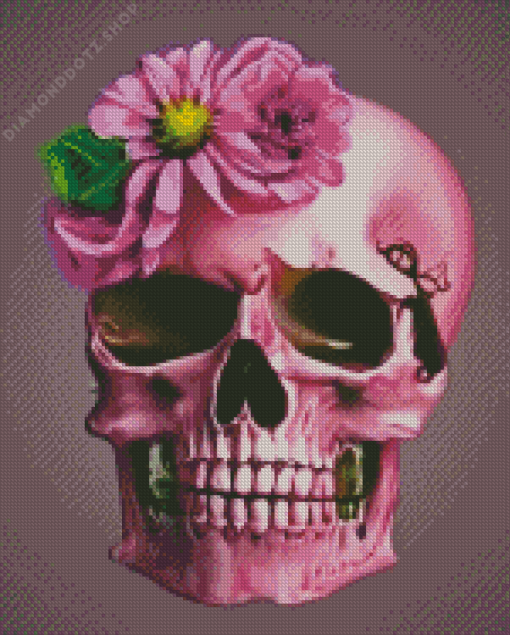 Pink Skull And Flower Diamond Painting