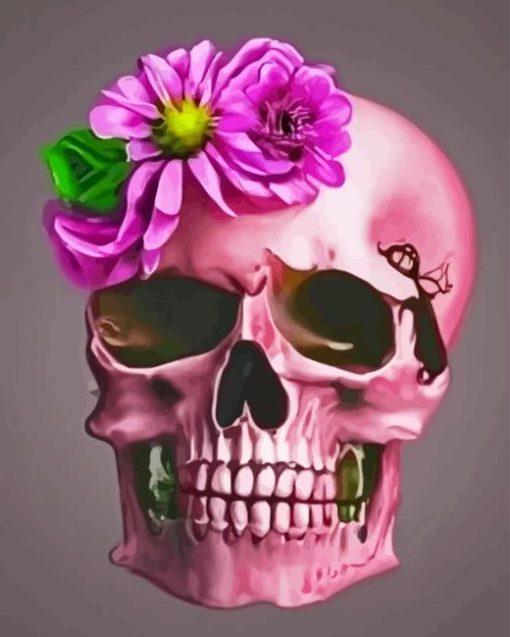 Pink Skull And Flower Diamond Painting