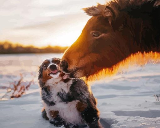 Shepherd And Horse In Snow Diamond Painting