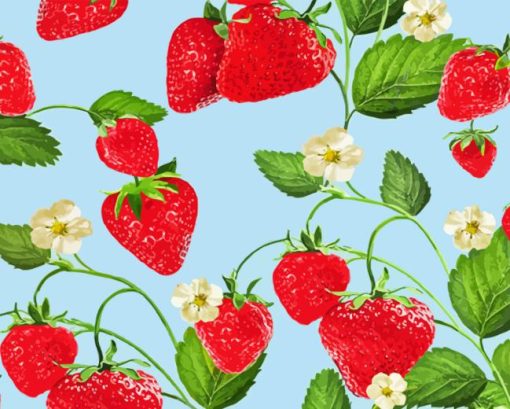 Strawberries Tree And Flowers Diamond Painting