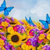 Sunflower With Blue Butterflies Diamond Painting