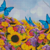 Sunflower With Blue Butterflies Diamond Painting