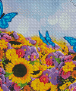 Sunflower With Blue Butterflies Diamond Painting