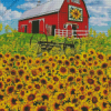 Sunflowers And Barn Diamond Painting