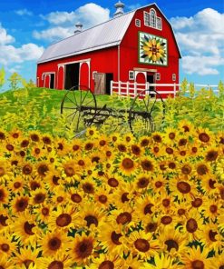 Sunflowers And Barn Diamond Painting