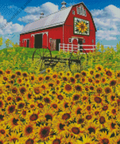 Sunflowers And Barn Diamond Painting