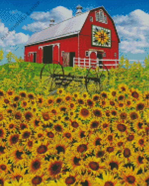 Sunflowers And Barn Diamond Painting