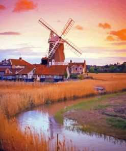 Sunset At Cley Windmill Diamond Painting