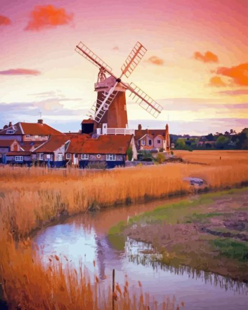 Sunset At Cley Windmill Diamond Painting