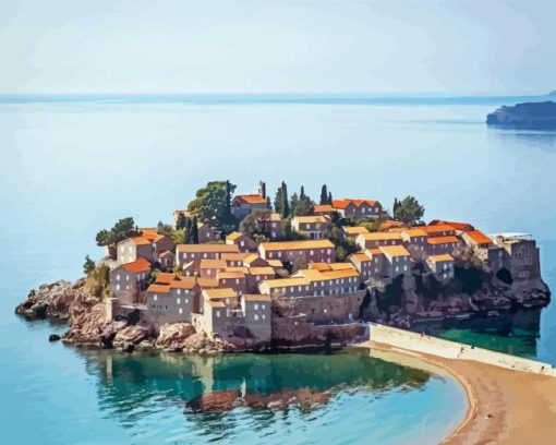 Sveti Stefan Montenegro Town Diamond Painting