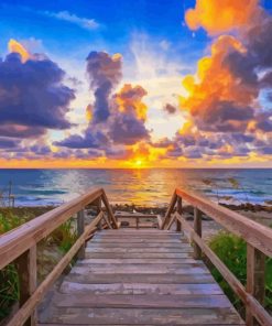 Tequesta Beach Boardwalk Sunset Diamond Painting