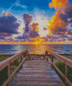 Tequesta Beach Boardwalk Sunset Diamond Painting