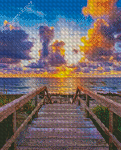 Tequesta Beach Boardwalk Sunset Diamond Painting