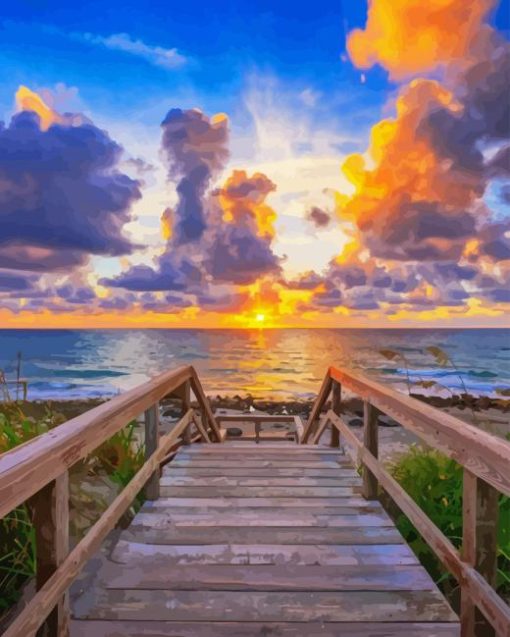 Tequesta Beach Boardwalk Sunset Diamond Painting