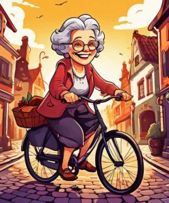 Cool Old Lady On Bicycle Diamond Painting