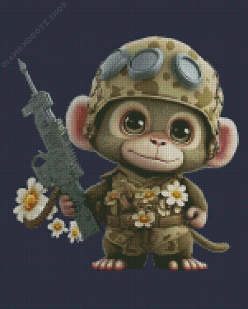 Cute Soldier Monkey Diamond Painting