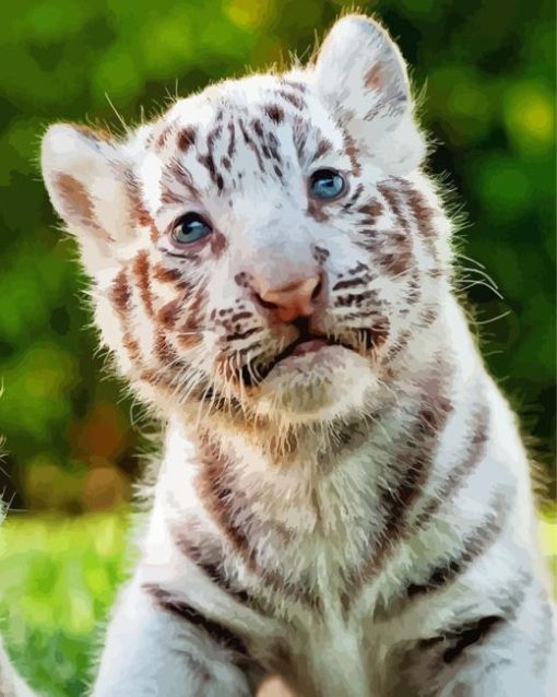 White Baby Tiger With Blue Eyes Diamond Painting