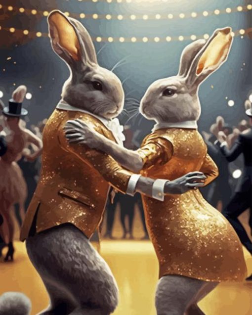 Dancing Rabbits Couple Diamond Painting