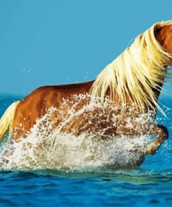 Horse Running In Beach Water Diamond Painting