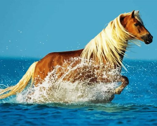 Horse Running In Beach Water Diamond Painting